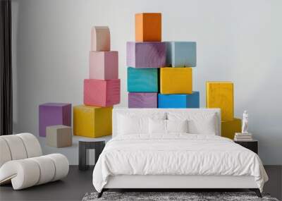 Colorful block toys for cognitive growth on white backdrop Wall mural