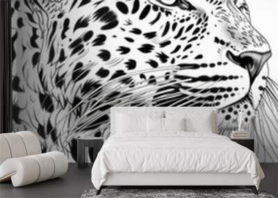 Coloring book illustration of a detailed portrait of a leopard Wall mural