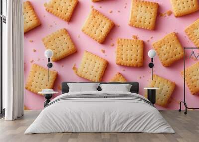 Pink background with square biscuits Wall mural