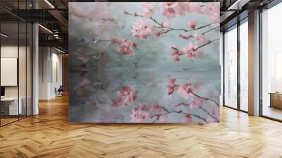 Reflection and blossom Artistic idea against a blank canvas Wall mural