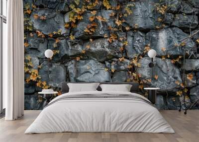 Rocky wall with foliage facing forward Wall mural