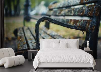 Selective focused background with copy space featuring a damaged bench s metal frame Wall mural