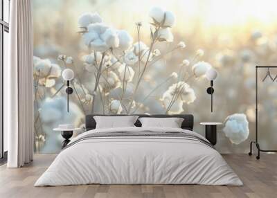 White cotton bouquet on a background of nature Wall mural