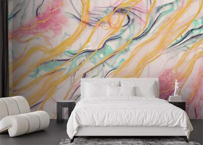 marble background with vibrant colors veins, marbled surface, digital marbling Wall mural