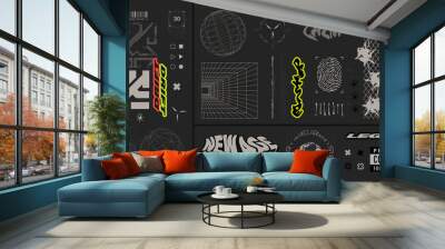 Trendy street culture elements set. Retro futuristic graffiti style signs for web design, poster, prints, advertising Wall mural