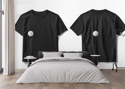 blank black tshirt front and back views isolated on white apparel mockup design Wall mural