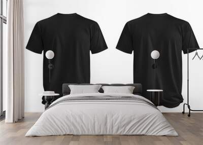 Blank T Shirt color black template front and back view on white background Wall mural