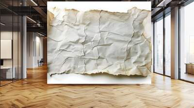 Isolated old white folded torn paper. Wall mural