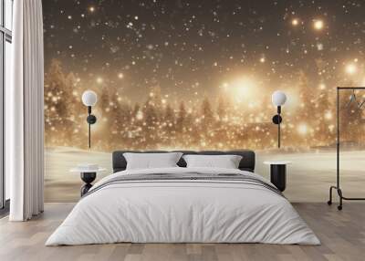 light background. winter forest with bokeh lights.  Wall mural