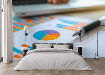 marketing concept with financial graph and chart Wall mural