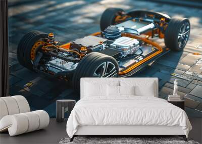 Power supply for hybrid electric car charging battery. Eco car concept. Wall mural