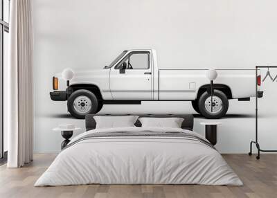 side view of white pick up truck on white background great for mockup and concepts  Wall mural