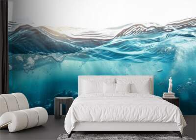 water wave underwater blue ocean. wide panorama background. Wall mural