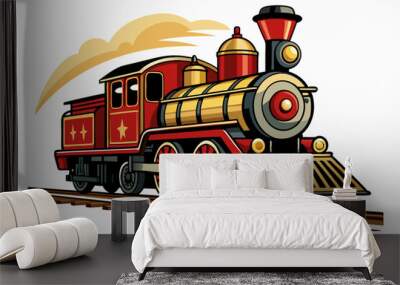 a vintage train on a railroad vector illustration. Wall mural