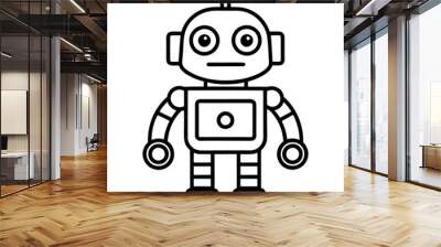 cute robot kid's Line Art on a White Background Wall mural