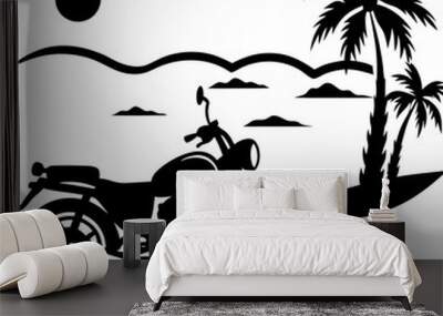 motorcycle on the beach silhouette on a white background Wall mural