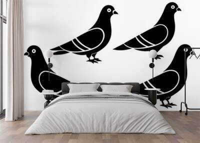 Pigeon bird icons set on a white background Wall mural