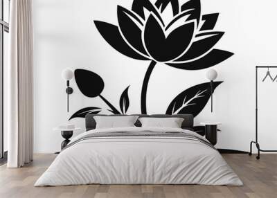 Water Lily Flower Plant Silhouette Vector illustration on a white Background. Wall mural