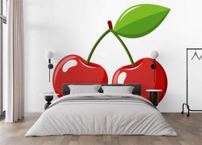 cherries with leaves Wall mural