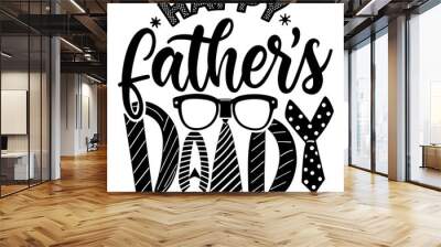 Font Effect Lettering Happy Fathers Day Blue Black Color With Tie And Glasses Vector             Wall mural