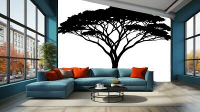 Acacia tree black silhouette illustration Wall mural