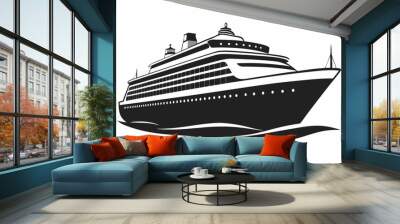 Big cruise ship clip art. Flat monochrome color  vector illustration,  black vector illustration Wall mural