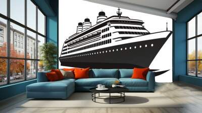 Big cruise ship clip art. Flat monochrome color  vector illustration,  black vector illustration Wall mural