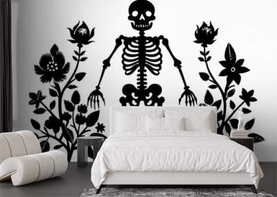 black floral skeletons black vector silhouette Wall mural