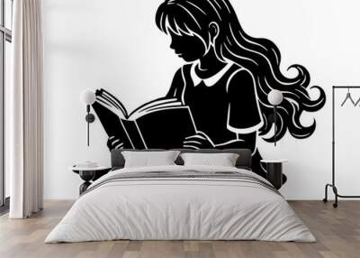 girl reading a book,Girl With Book Reader silhouette vector illustration,Book Reader,Book icon Wall mural