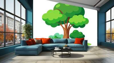 green tree vector animation style.cartoon trees and bushes illustration Wall mural