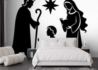 Holy Family silhouette  vector, Nativity  Baby Jesus silhouette,Holiday Clipart Christian Wall mural