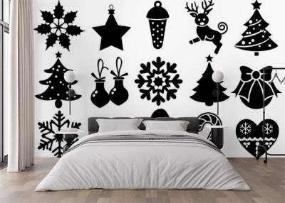 merry Christmas day decoration black elements set vector icon Wall mural