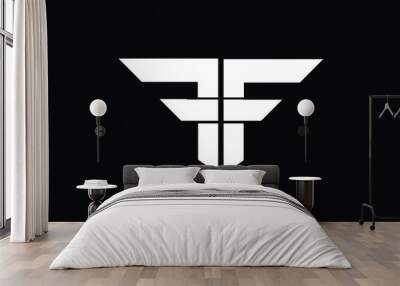 Letter F, FF, TF, TFF, FFT, T, FTF logo vector illustration icon emblem on black background, F or FF logo in triangle shape. Wall mural