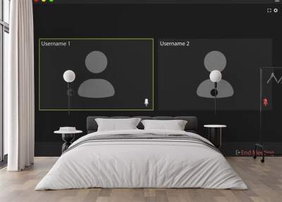 Video conference user interface. Video call screen interface template. Application for social communication. two users. Wall mural