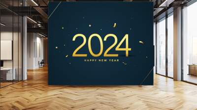 2024 Happy New year golden Text with sparkling light effect on dark background. Realistic 2024 text effect. For Calendar, poster cover, vector design Wall mural