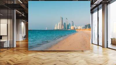 Abu Dhabi city beach and walking area with landmark view Wall mural