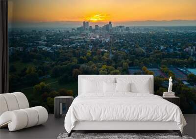 Aerial photo of Denver skyline at sunset Wall mural