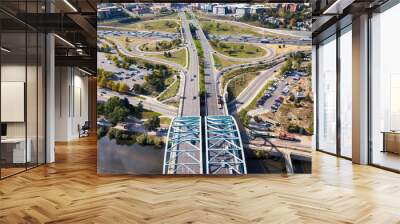 Arch bridge on Speer boulevard in Denver aerial Wall mural