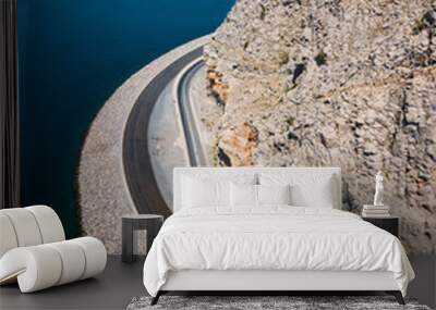 Coastal road and seaside in Musandam Governorate of Oman aerial Wall mural