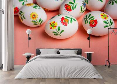 Decorated and arranged Easter eggs for a happy holiday Wall mural