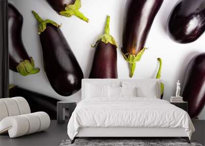 Eggplant on a white background flat lay Wall mural