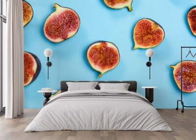 Fresh figs on a blue background Wall mural