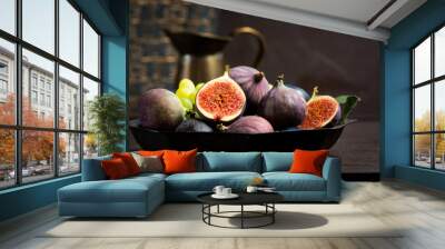 Fresh fruit in a bowl against rustic background Wall mural