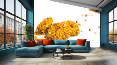 Integral cookies with almonds isolated on white Wall mural