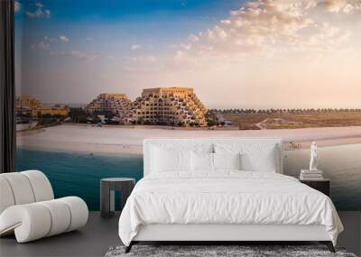 Marjan Island beach and waterfront in Ras al Khaimah emirate in the UAE aerial view Wall mural