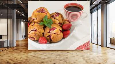 Strawberry muffins on a plate with fresh strawberries Wall mural