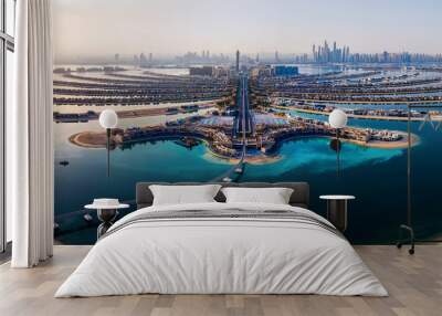 The Palm island panorama with Dubai marina in the background aerial Wall mural