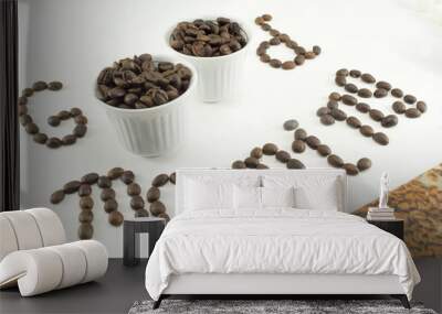 Two cups of coffee beans forming a note Wall mural