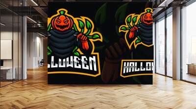 Scary Pumpkin Mascot Gaming Logo Template Wall mural