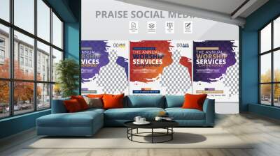 Best Praise Worship Revival Anniversary Conference Social Media Post and Event Online Flyer Layouts Template Design Pack. Wall mural